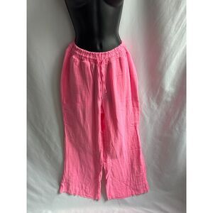 Ocean Drive Neon Pink Wide Leg Pants 100% Cotton Barbiecore Pull On Beachy S